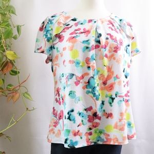 NWT Worthington Floral Ruffle Short Sleeve Blouse